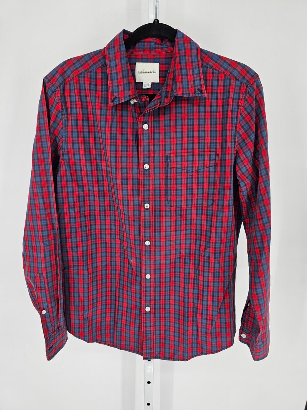 American Eagle Mens Sz M Long Sleeve Button Up Plaid Shirt Blue Red
